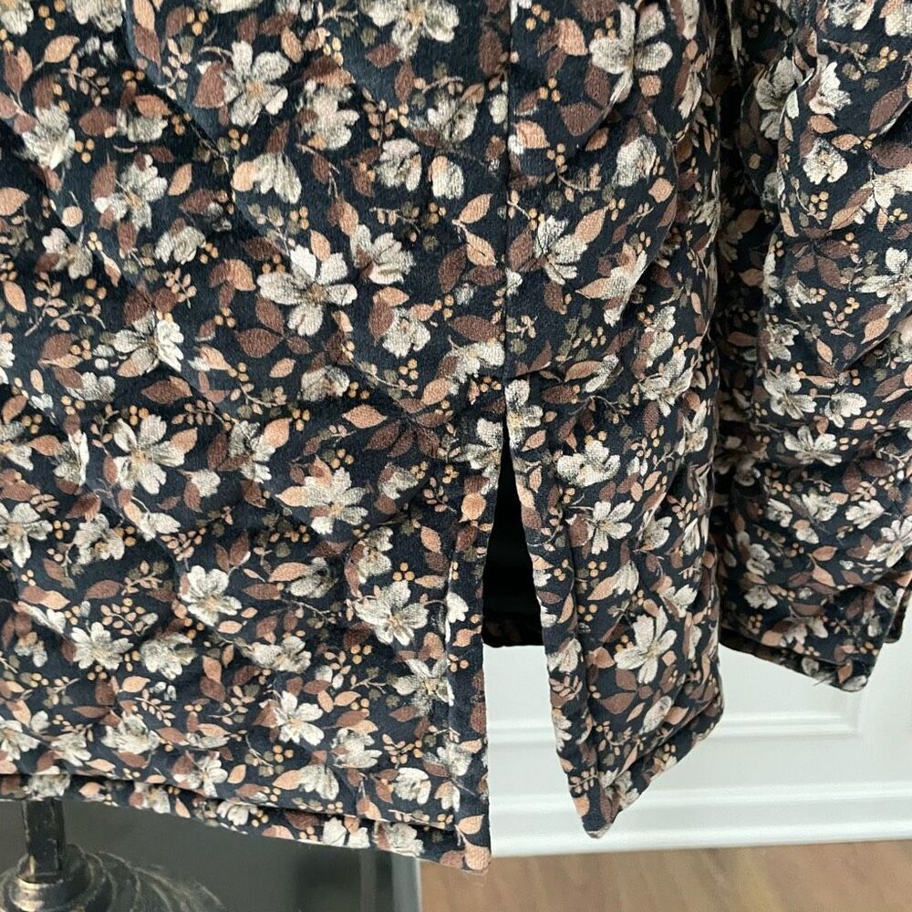 Vintage 70s Cottagecore Quilted Band Collar Jacket Brown Velveteen Floral S - Picture 8 of 10